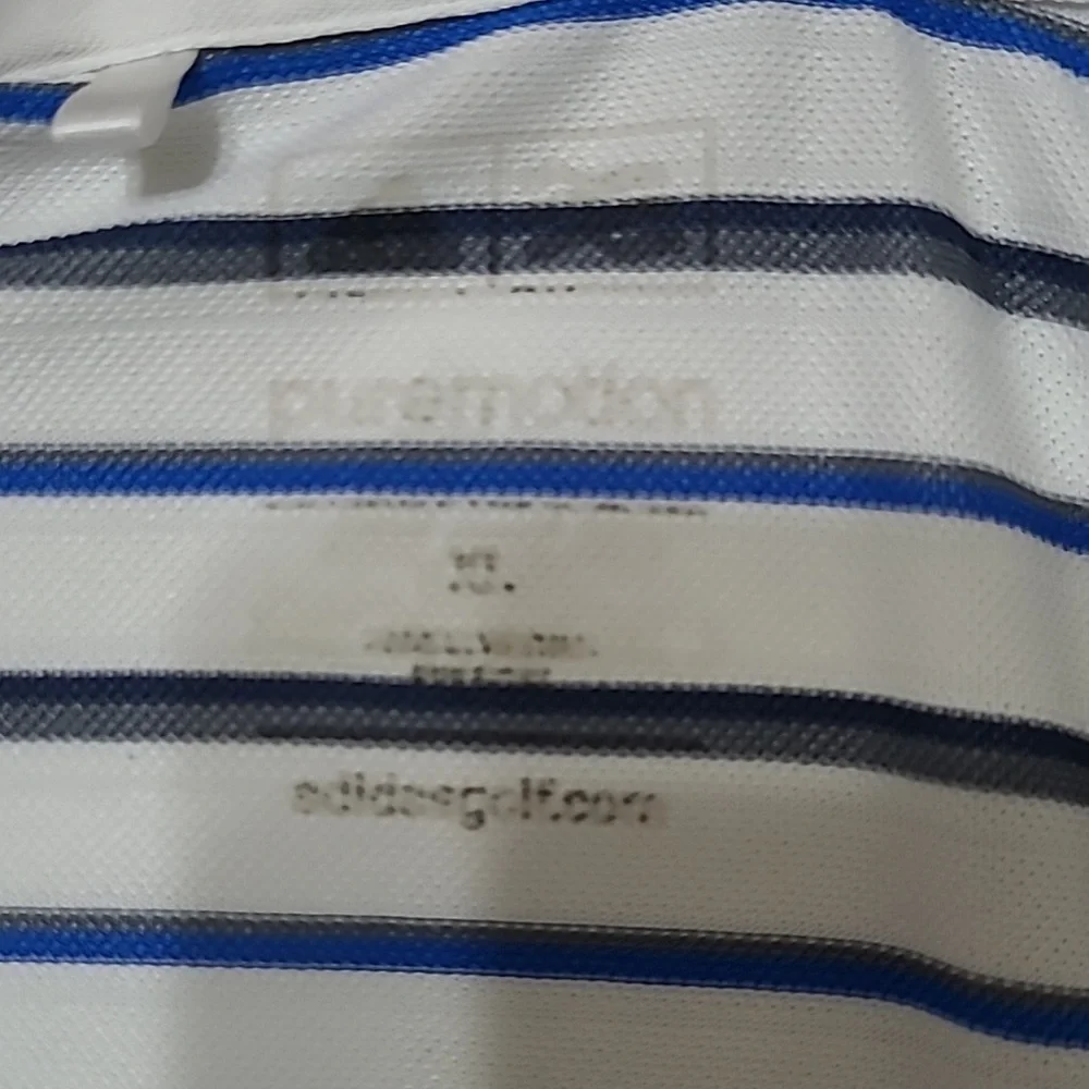 Adidas White with Blue, Black & Grey Stripes Polo style shirt size XL